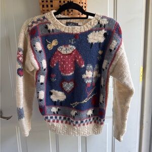 Vintage Woolrich Sheep Pattern Sweater - Cream and Blue
